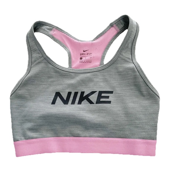 Nike Dri-Fit Sports Bra Small S Gray Pink Racerback Training Activewear - Picture 1 of 4